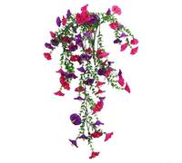 Gloire du matin artificielle à suspendre avec feuilles d'eucalyptus réalistes pour porte d'entrée, porche, clôture, décoration de jardin, soie et base en plastique (lotus + violet)
