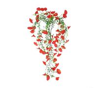 Gloire du matin artificielle à suspendre avec feuilles d'eucalyptus réalistes pour porte d'entrée, porche, clôture, décoration de jardin, soie et base en plastique (rouge)