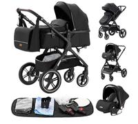 GLOKID Poussette 3 en 1, Avec Siège Auto, Poussette Canne, Poussette Bebe, Landau Bébé, Accessoires，Sac à couches, Housse de Pluie, Moustiquaire HX1 Noir