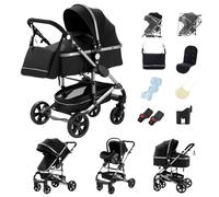 GLOKID Poussette 3 en 1 Pliable, avec Conception Pliable en Un Clic, système de voyage, Deux Façons de Pousser, Moustiquaire, Couvre-Pieds, Porte-Gobelet, pour nouveau-né jusqu'à 3 ans (H739 noir pur)