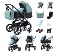 GLOKID Poussette 3 en 1 Pliable, avec Conception Pliable en Un Clic, système de voyage, Deux Façons de Pousser, Moustiquaire, Couvre-Pieds, Porte-Gobelet, pour nouveau-né jusqu'à 3 ans (LHX1 vert)