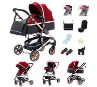 GLOKID Poussette 3 en 1 Pliable, avec Conception Pliable en Un Clic, système de voyage, Deux Façons de Pousser, Moustiquaire, Couvre-Pieds, Porte-Gobelet, pour nouveau-né jusqu'à 3 ans (H739 rouge)