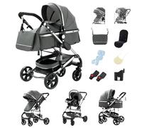 GLOKID Poussette 3 en 1 Pliable, avec Conception Pliable en Un Clic, système de voyage, Deux Façons de Pousser, Moustiquaire, Couvre-Pieds, Porte-Gobelet, pour nouveau-né jusqu'à 3 ans (H739 gris)