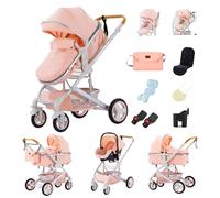 GLOKID Poussette 3 en 1 Pliable, avec Conception Pliable en Un Clic, système de voyage, Deux Façons de Pousser, Moustiquaire, Couvre-Pieds, Porte-Gobelet, pour nouveau-né jusqu'à 3 ans (H530 rose)