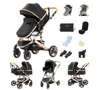 GLOKID Poussette 3 en 1 Pliable, avec Conception Pliable en Un Clic, système de voyage, Deux Façons de Pousser, Moustiquaire, Couvre-Pieds, Porte-Gobelet, pour nouveau-né jusqu'à 3 ans (H530 noir)