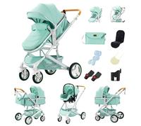 GLOKID Poussette 3 en 1 Pliable, avec Conception Pliable en Un Clic, système de voyage, Deux Façons de Pousser, Moustiquaire, Couvre-Pieds, Porte-Gobelet, pour nouveau-né jusqu'à 3 ans (H530 vert)