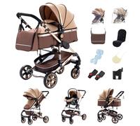 GLOKID Poussette 3 en 1 Pliable, avec Conception Pliable en Un Clic, système de voyage, Deux Façons de Pousser, Moustiquaire, Couvre-Pieds, Porte-Gobelet, pour nouveau-né jusqu'à 3 ans (H739 beige)