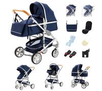 GLOKID Poussette 3 en 1 Pliable, avec Conception Pliable en Un Clic, système de voyage, Deux Façons de Pousser, Moustiquaire, Couvre-Pieds, Porte-Gobelet, pour nouveau-né jusqu'à 3 ans (H739 bleu)