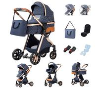 GLOKID Poussette 3 en 1 Pliable, Système de voyage, Conception pliable en un clic, Deux Façons de Pousser, Moustiquaire, Couvre-Pieds, Porte-Gobelet, pour nouveau-né jusqu'à 3 ans (DPV9 Bleu)