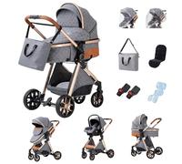 GLOKID Poussette 3 en 1 Pliable, Système de voyage, Conception pliable en un clic, Deux Façons de Pousser, Moustiquaire, Couvre-Pieds, Porte-Gobelet, pour nouveau-né jusqu'à 3 ans (DPV9 Gris)