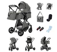 GLOKID Poussette 3 en 1 Pliable, Système de voyage, Conception pliable en un clic, Deux Façons de Pousser, Moustiquaire, Couvre-Pieds, Porte-Gobelet, pour nouveau-né jusqu'à 3 ans (DPV9 Gris foncé)