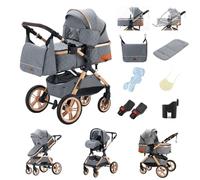 GLOKID Poussette 3 en 1 Pliable, Système de voyage, Conception pliable en un clic, Deux Façons de Pousser, Moustiquaire, Couvre-Pieds, Porte-Gobelet, pour nouveau-né jusqu'à 3 ans (PTX1 Gris)