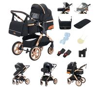 GLOKID Poussette 3 en 1 Pliable, Système de voyage, Conception pliable en un clic, Deux Façons de Pousser, Moustiquaire, Couvre-Pieds, Porte-Gobelet, pour nouveau-né jusqu'à 3 ans (PTX1 Noir)