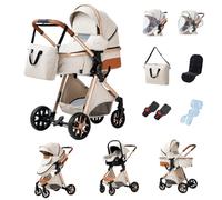 GLOKID Poussette 3 en 1 Pliable, Système de voyage, Conception pliable en un clic, Deux Façons de Pousser, Moustiquaire, Couvre-Pieds, Porte-Gobelet, pour nouveau-né jusqu'à 3 ans (DPV9 Crème)