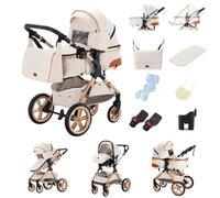 GLOKID Poussette 3 en 1 Pliable, Système de voyage, Conception pliable en un clic, Deux Façons de Pousser, Moustiquaire, Couvre-Pieds, Porte-Gobelet, pour nouveau-né jusqu'à 3 ans (PTX1 Crème)