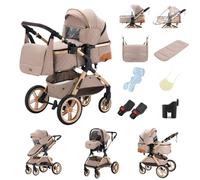 GLOKID Poussette 3 en 1 Pliable, Système de voyage, Conception pliable en un clic, Deux Façons de Pousser, Moustiquaire, Couvre-Pieds, Porte-Gobelet, pour nouveau-né jusqu'à 3 ans (PTX1 Kaki)