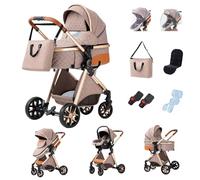 GLOKID Poussette 3 en 1 Pliable, Système de voyage, Conception pliable en un clic, Deux Façons de Pousser, Moustiquaire, Couvre-Pieds, Porte-Gobelet, pour nouveau-né jusqu'à 3 ans (DPV9 Kaki)