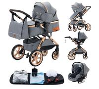 GLOKID Poussettes 3 en 1 Citadines Poussettes Combinées Pliable Poussette Tricycle Baby Walker Poussette Haute Paysage Poussettes Pliantes Trolley Bébé Landau pour 0-36 (GPX1 Gris)…