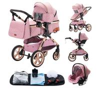 GLOKID Poussettes 3 en 1 Citadines Poussettes Combinées Poussette Tricycle Baby Walker Poussette Haute Paysage Poussettes Pliantes Trolley Bébé Landau pour 0-36 (XX1 Rose)
