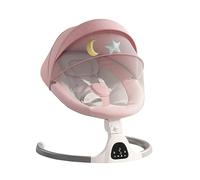 GLOKID Transat balancelle jusqu’à 9 kg, pliable, télécommande et Bluetooth pour smartphone, alimentation secteur, harnais de sécurité 5 points, pare-soleil, moustiquaire. (Rose)