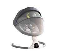 GLOKID Transat balancelle Jusqu’à 9 kg, Pliable, télécommande et Bluetooth pour Smartphone, Alimentation Secteur, Harnais de sécurité 5 Points, Pare-Soleil, moustiquaire(Gris)