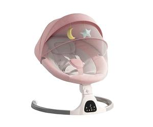 GLOKID Transat balancelle Jusqu’à 9 kg, Pliable, télécommande et Bluetooth pour Smartphone, Alimentation Secteur, Harnais de sécurité 5 Points, Pare-Soleil, moustiquaire. (Rose)