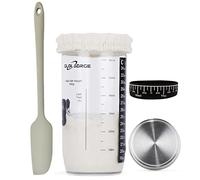 Glolaurge Bocal de levain pour débutant avec thermomètre, étiquettes, spatule, couvercle en tissu et couvercle en acier inoxydable, récipient de démarrage à large ouverture de 700 ml