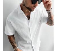 GloMan Ensemble 2 pièces d'été pour homme, chemise cubaine en lin blanc et short à cordon de serrage, style Old Money décontracté, plage, mariage, fête, vacances, voyage, pour mari/papa/petit ami L,M,