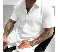 GloMan Hommes Ensemble 2 pièces blanc texturé décontracté, patte de boutonnage, chemise à manches courtes coupe ample, short à cordon de serrage, rue, quotidien, rassemblement, vacances L,M,S,XL,XXLUn