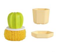 Glomc 1 brosse à vaisselle succulente avec support, boule de nettoyage créative en microfibre pour évier de cuisine, pots, poêles, motif plante mignonne pour le nettoyage de la maison, vert (jaune)