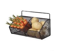 Glomc 1 panier de rangement mural pour ail - En métal sans perforation - À suspendre - Pour pots d'oignons et d'assaisonnements - Organiseur de cuisine pour petits appartements - Noir - 2 grilles