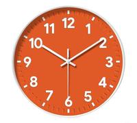 Glomc Horloge murale noire | Horloge murale sans tic-tac de 30 cm avec mouvement silencieux à piles pour un environnement calme dans la chambre à coucher, la cuisine, le salon (orange)