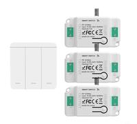 Glomc Kit d'interrupteur sans fil 3 interrupteurs RF 433 MHz sans câblage nécessaire pour la maison, le garage, le couloir pour l'éclairage comprend 3 récepteurs Blanc