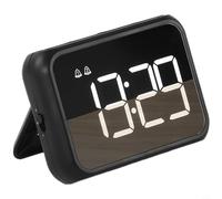 Glomc Réveil numérique LED avec grand écran, luminosité réglable, fonction répétition, batterie rechargeable USB, dos magnétique, blanc et noir, pour chambre à coucher ou bureau (noir)
