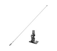 Glomex Kit antenne VHF classique 1,5 m (blanc/chromé) + base, modèle RA112CR - virole chromée, gain 3 dB, fibre de verre, pour bateaux à voile, moteur, bateaux pneumatiques, yachts