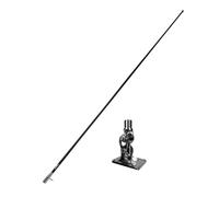 Glomex Kit antenne VHF classique 1,5 m (noir/chromé), modèle RA112CR/BK + base - virole chromée, gain 3 dB, fibre de verre, pour bateaux à voile, moteur, bateaux pneumatiques, yachts