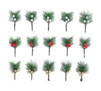 Glomora 15 Pcs Xmas Holly Berries Pine Needles Artificial Red Silver Gold Berries Pine Picks Holiday Decoration for Xmas Trees Tabletop Arrangements Floral Centerpieces Malls