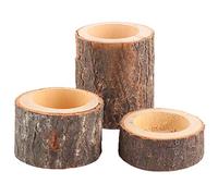 Glomora Bougeoir en Bois 3 Pièces/Ensemble, Bougeoirs Chauffe-Plat pour Fête De Mariage Rustique, Anniversaire, Vacances