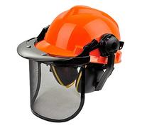 Glomora Casque de sécurité avec visière et Cache-Oreilles, Casque Rigide forestier en PEHD avec Protection faciale en Maille d'acier Orange