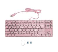 Glomora Clavier de Jeu, 87 Clé RVB Backlit Round Hat USB Wired Blue Blue Switch Mechanical Keyboard rétro Punk Round Keycaps Rainbow LED Backlit pour PC (Rosé)
