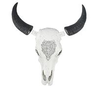 Glomora Tenture Murale, tête de Taureau en résine décoration Murale Longue Corne Sculpture Animale Fond Mur Ornement de Maison