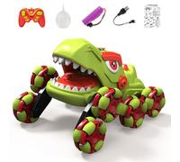 Glomora Voiture de Cascade à télécommande, Jet de Dinosaure simulé, 2.4Ghz 360 ° Rotation des Jouets de Voiture électrique avec lumières, Son et Fonction de pulvérisation pour Les Enfants (Grün)