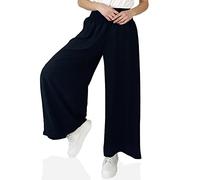 GLOMY Pantalon pour femme, combinaison légère à patte large, taille haute, pantalon de jogging élastique, fabriqué en Italie, Noir hiver, Taglia unica Tall