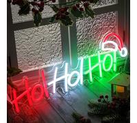 Glooglitter Grand Panneau Néon de Noël Hohoho à DEL « Merry Christmas » - Décoration Lumineuse en Acrylique pour Fenêtre, Chambre à Coucher, Mur, Fête