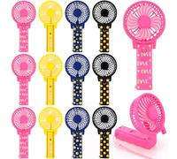 Glooglitter Lot de 12 mini éventails portables pliables pour softball - Jaune - Avec cordon - Petit cadeau pour équipe, sport de plein air, jeu de refroidissement - Batterie non incluse