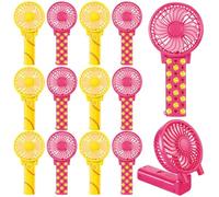 Glooglitter Lot de 12 mini éventails portables pliables pour softball - Jaune - Avec cordon - Petit cadeau pour équipe, sport de plein air, jeu de refroidissement - Batterie non incluse