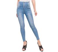 Glook Femme Jean Taille Haute Bleu Délavé - Skinny Fit Stretch à 4 Boutons - Pantalon Jean Slim Femme Push Up (XXL, Bleu délavé)