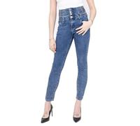 Glook Femme Jean Taille Haute Skinny Fit Stretch à 4 Boutons Jeans Slim Push Up Confortable et Galbant (XXL, Bleu 6)