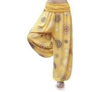 Gloop HS201701 Pantalon bouffant pour femme - Pantalon de loisirs - Pantalon d'été - Motif floral ou couleurs unies, Curry 13024a35, XL/3XL