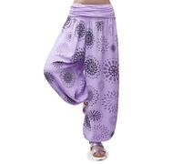 Gloop HS201701 Pantalon sarouel pour femme avec motif floral ou couleur unie, Lilas foncé 13024a18, M-L